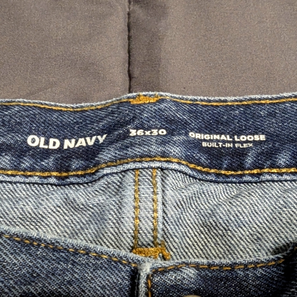 OLD NAVY Original Loose Built In Flex Mens Distressed Blue Jeans Size 36x30 - Picture 5 of 7